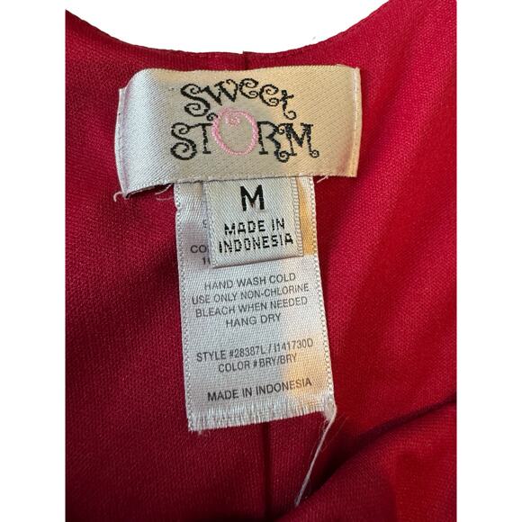 Sweet Storm Burgundy Bodycon Dress M Sheer Split Sleeve Stretch Party Cocktail - Picture 6 of 7